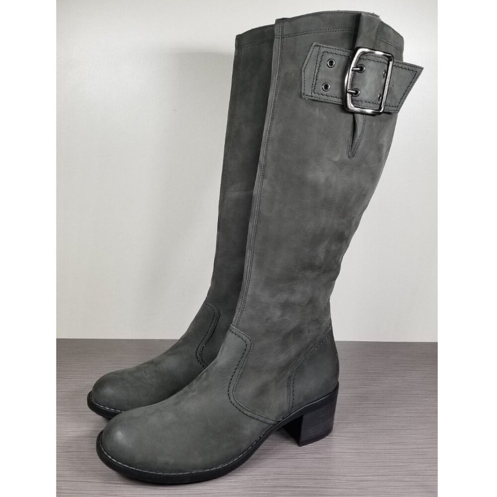Paul Green Kendra Knee High Buckle Boot, Gray Nubuck, Womens Size 7 M